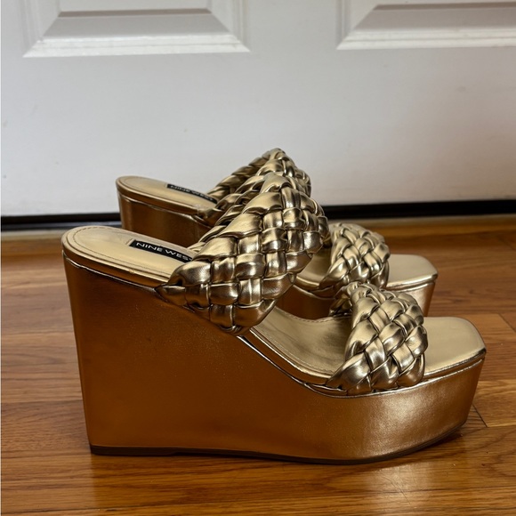 Nine West Metallic Gold Wedge Sandals - Picture 1 of 9
